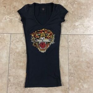 VINTAGE Y2K ED HARDY BEDAZZLED TIGER TSHIRT